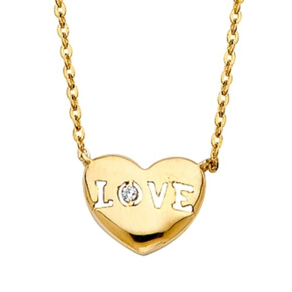 14k solid yellow gold LOVE HEART Pendant Necklace
